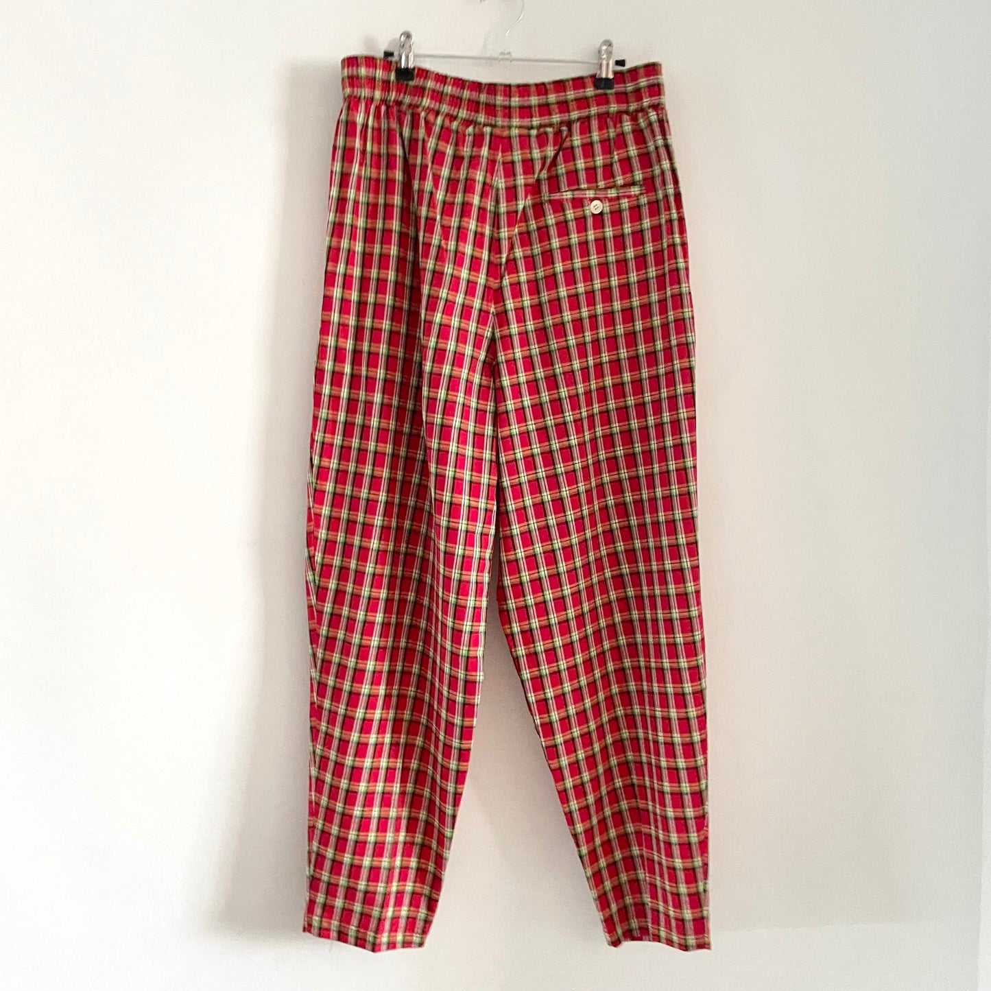 Vintage Merona Tapered Green and Red Elasticated Waist Checkered Trousers