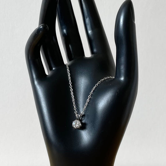 Necklace Vintage Cubic Zirconia Sterling Silver Round Drop Pendant