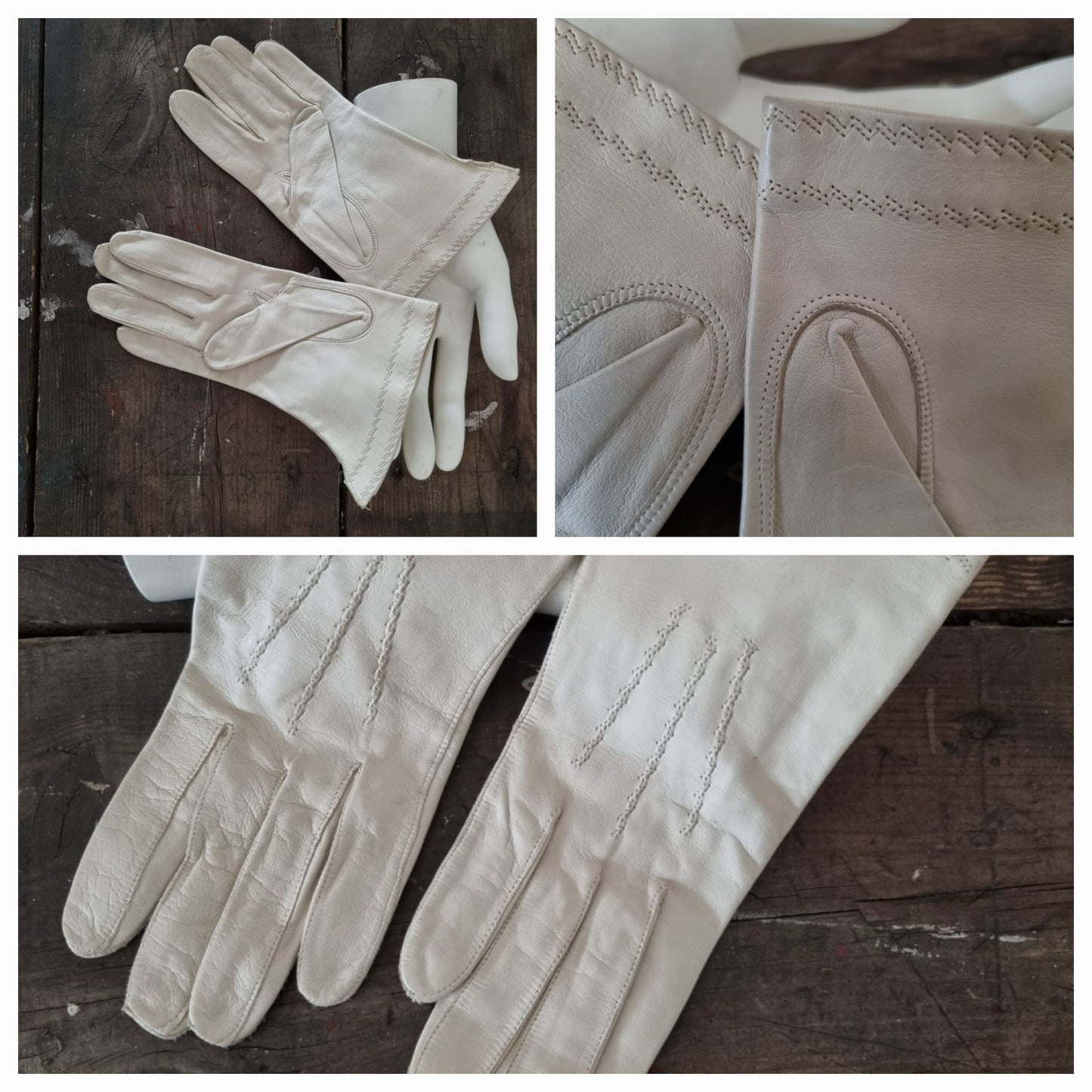 Vintage Cream Leather Gloves. Size 6.5