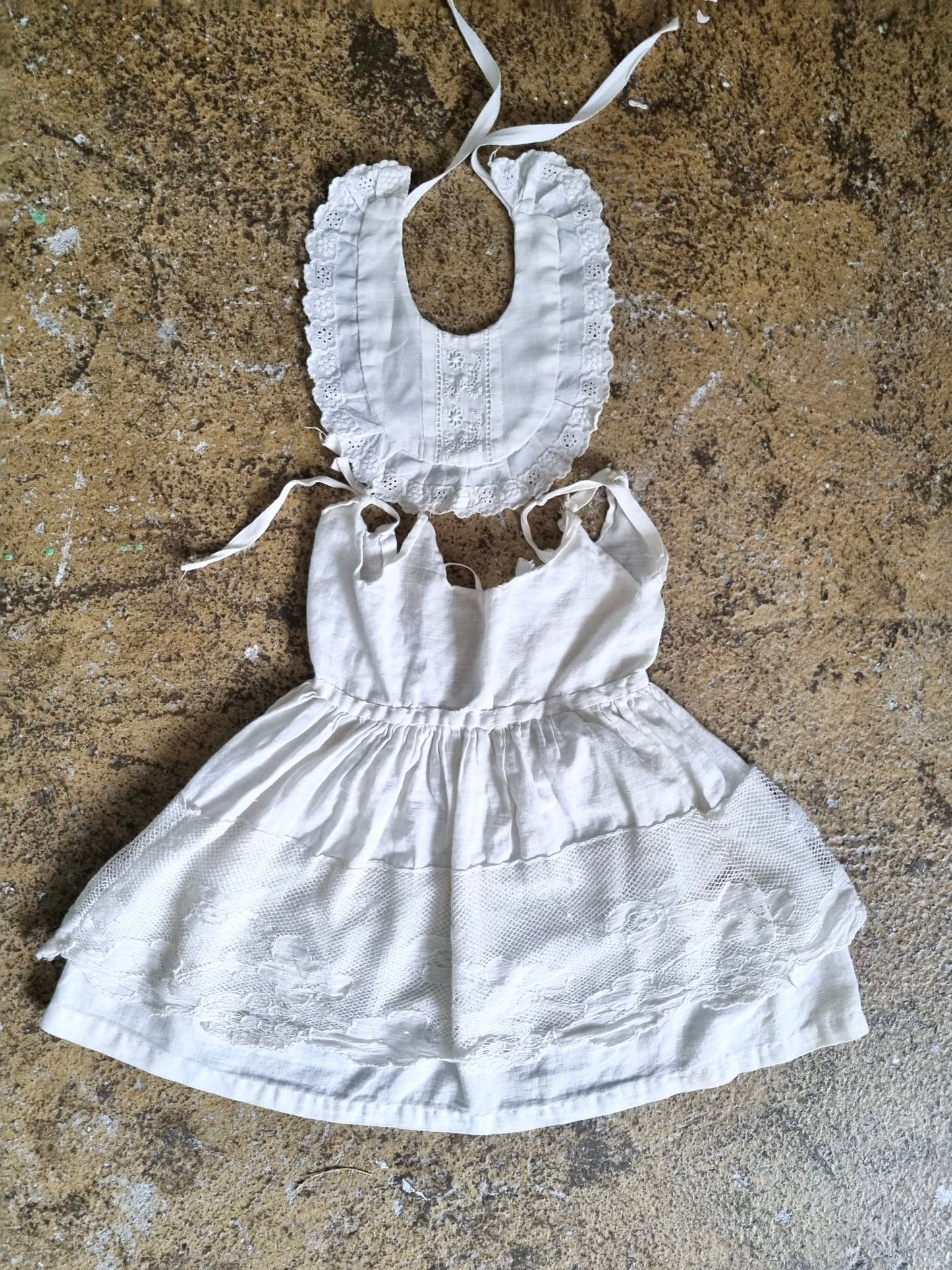 Vintage Antique Baby White Dress and Bib Job Lot of Two