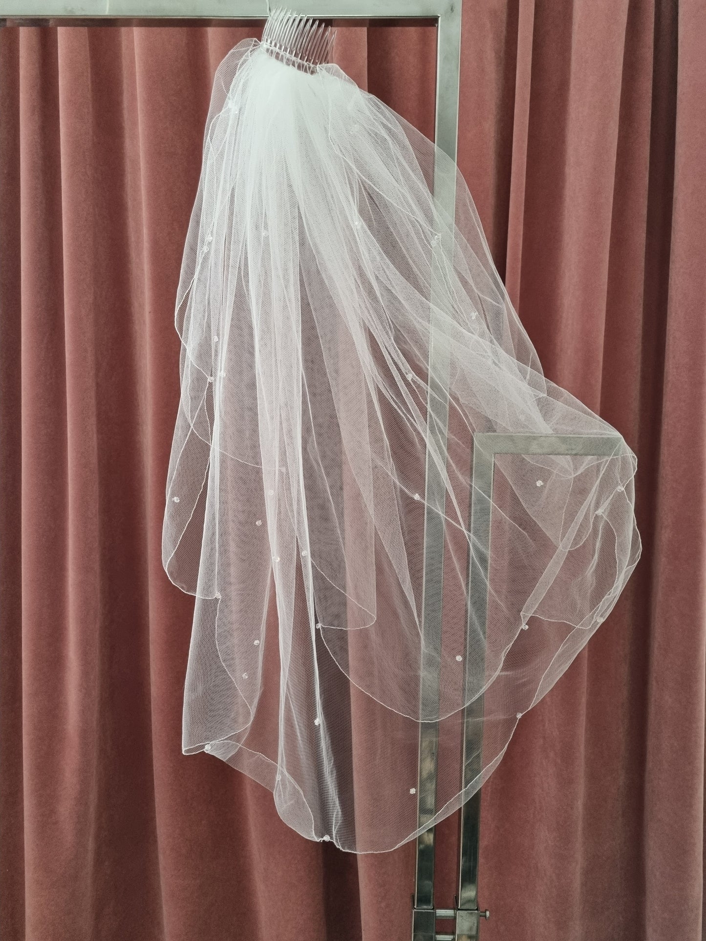 Vintage Two Tier Beaded Detail Blusher Angle Wedding Veil