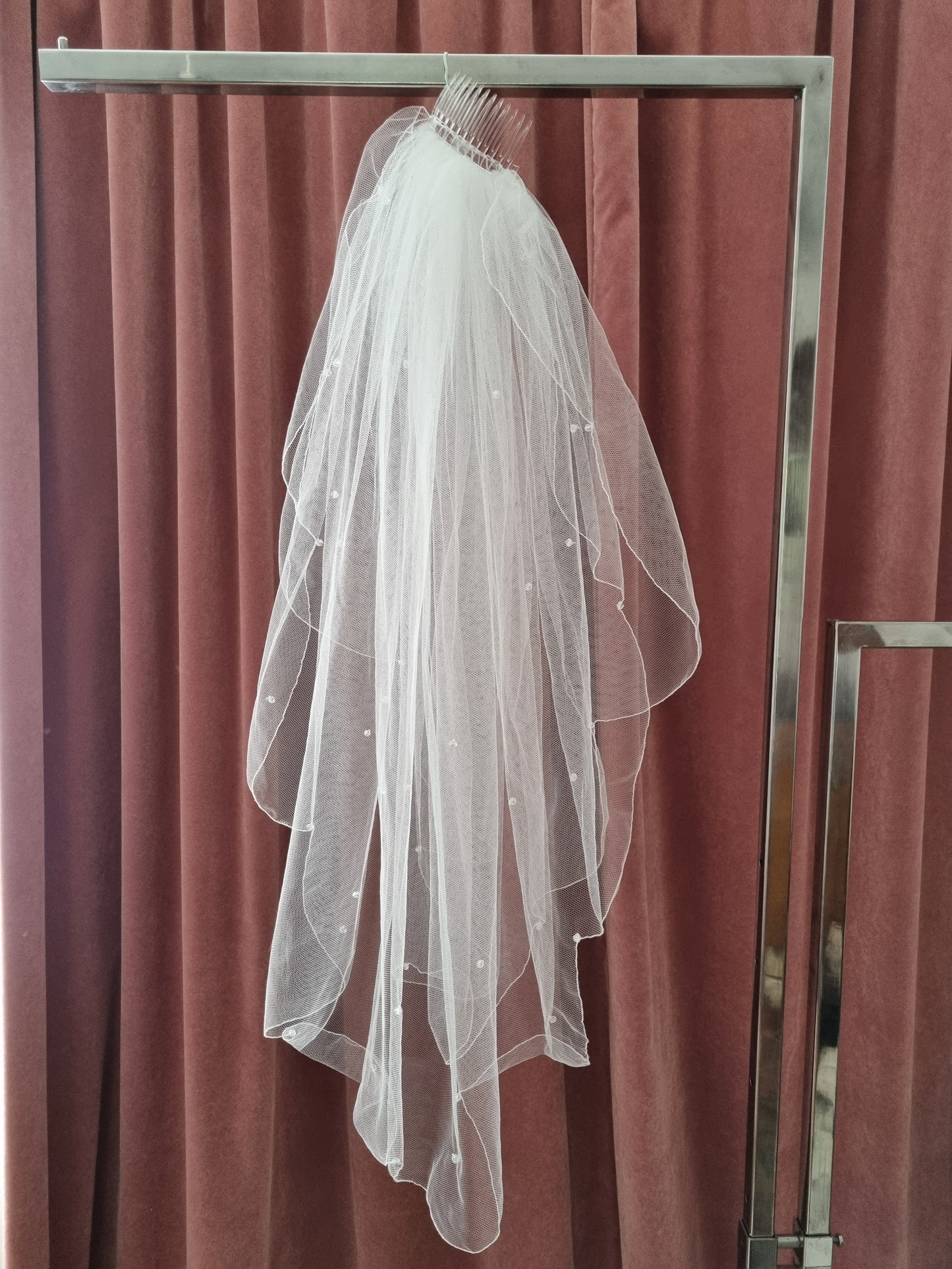 Vintage Two Tier Beaded Detail Blusher Angle Wedding Veil