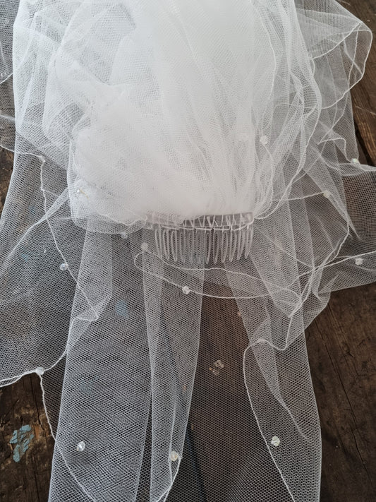 Vintage Two Tier Beaded Detail Blusher Angle Wedding Veil