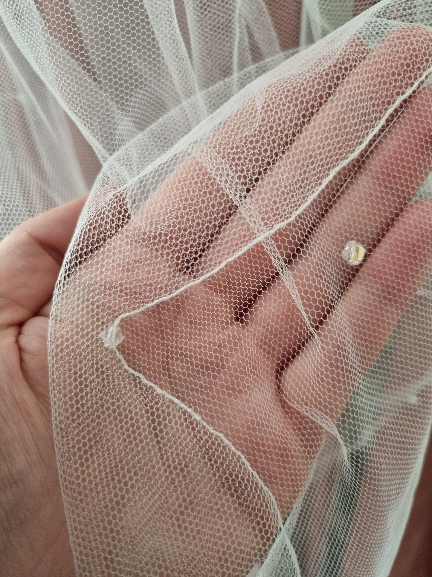 Vintage Two Tier Beaded Detail Blusher Angle Wedding Veil