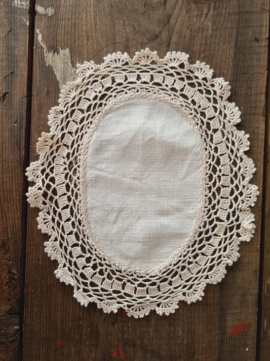 Vintage Beige Oval Small Doily