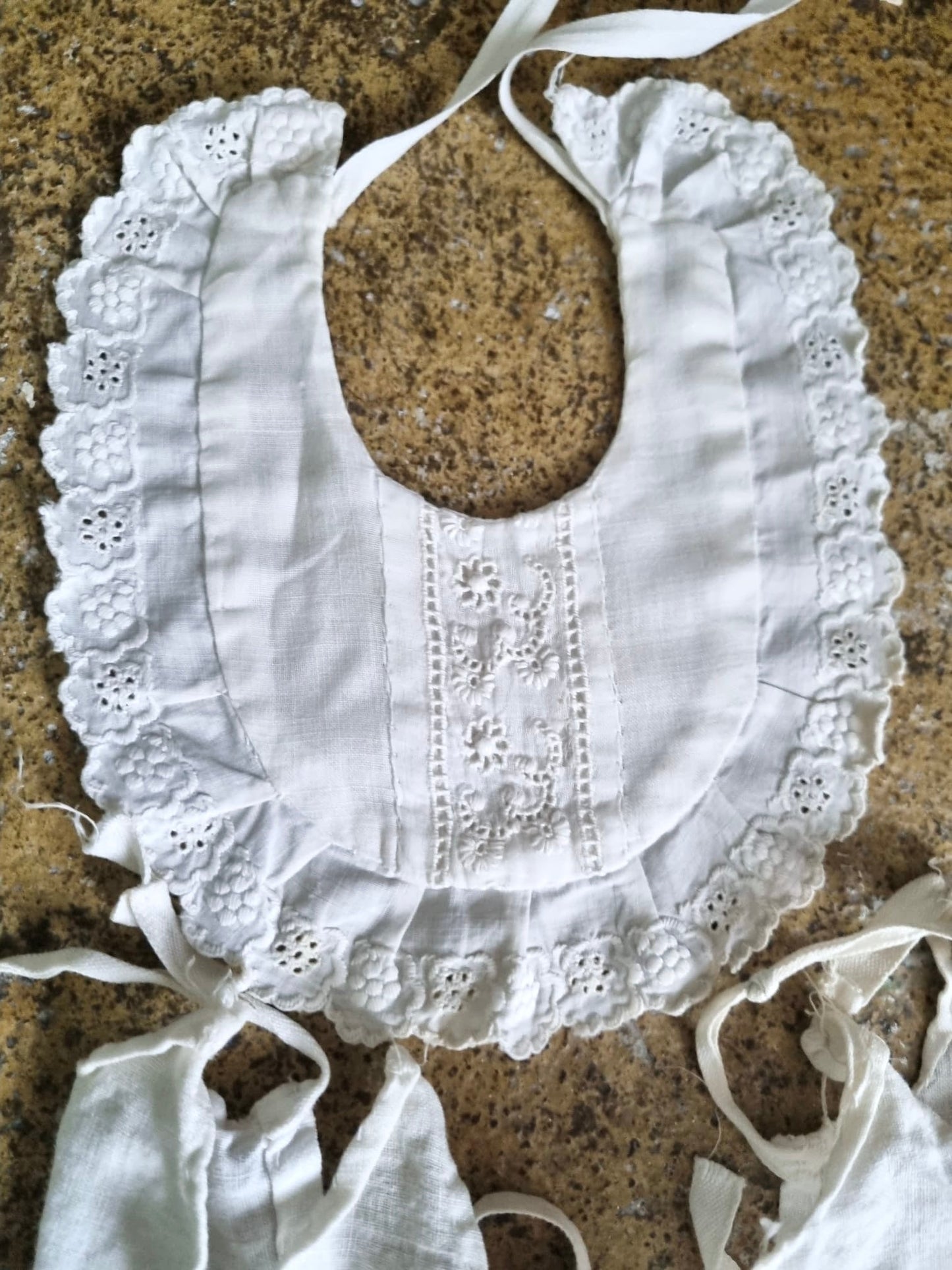 Vintage Antique Baby White Dress and Bib Job Lot of Two