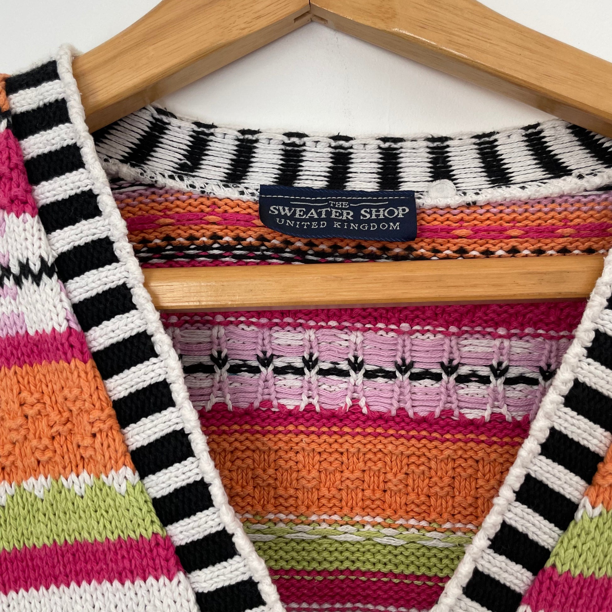 Vintage The Sweater Shop Pink, Orange and White Striped Bold Floral Statement Cardigan