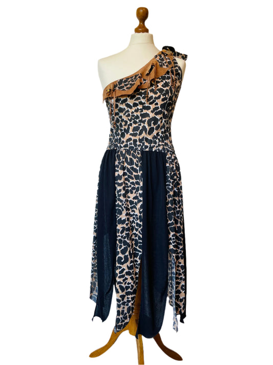 Vintage Leopard Print One Shoulder Tribal Dress