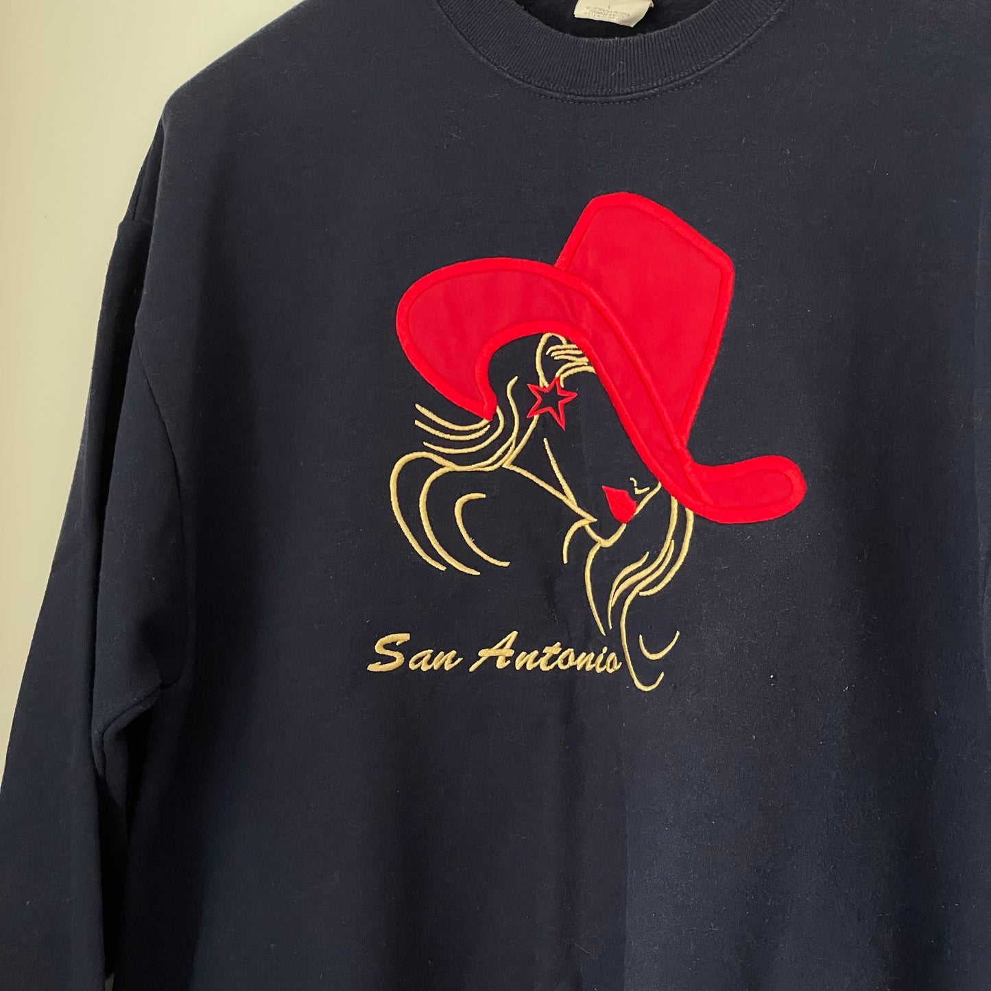 Vintage Jerzees Activewear Navy Blue Cowgirl Embroidered Sweatshirt