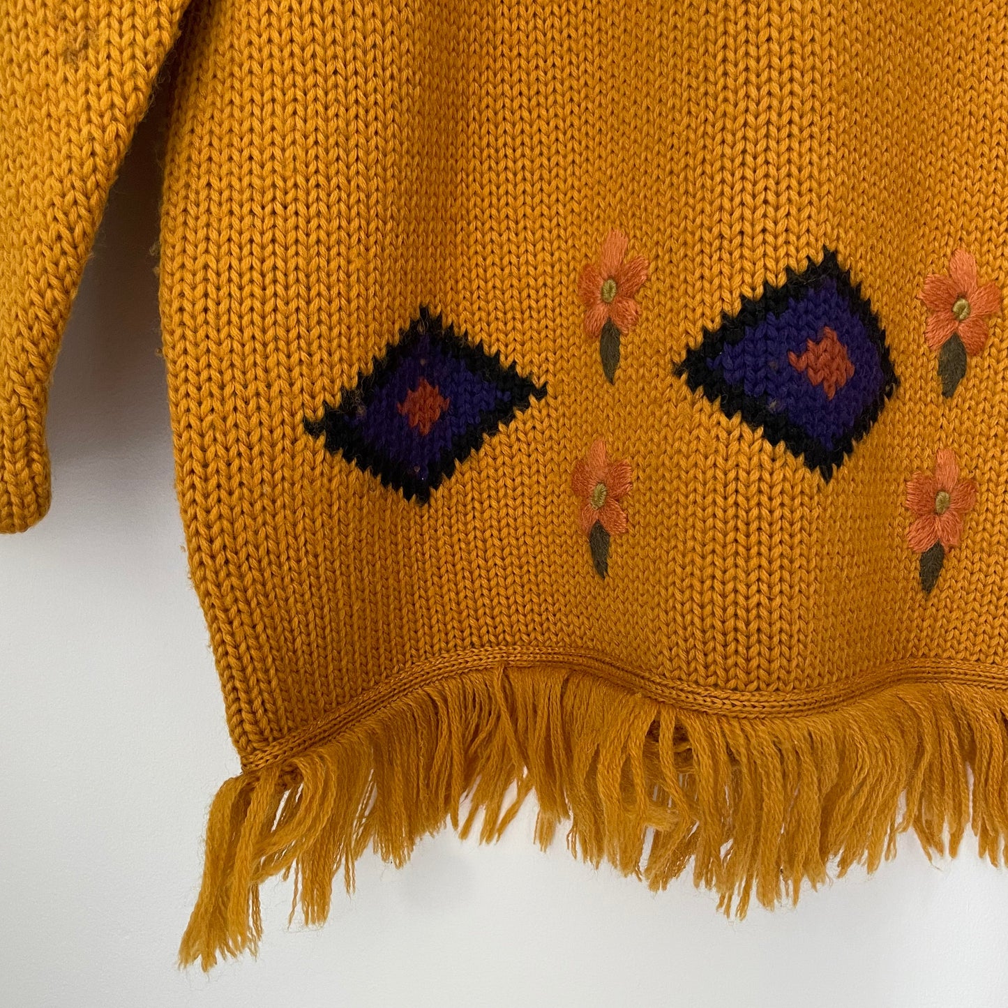 Vintage Yellow, Blue and Brown D'Imalia Collezione Fringed Embroidered Jumper