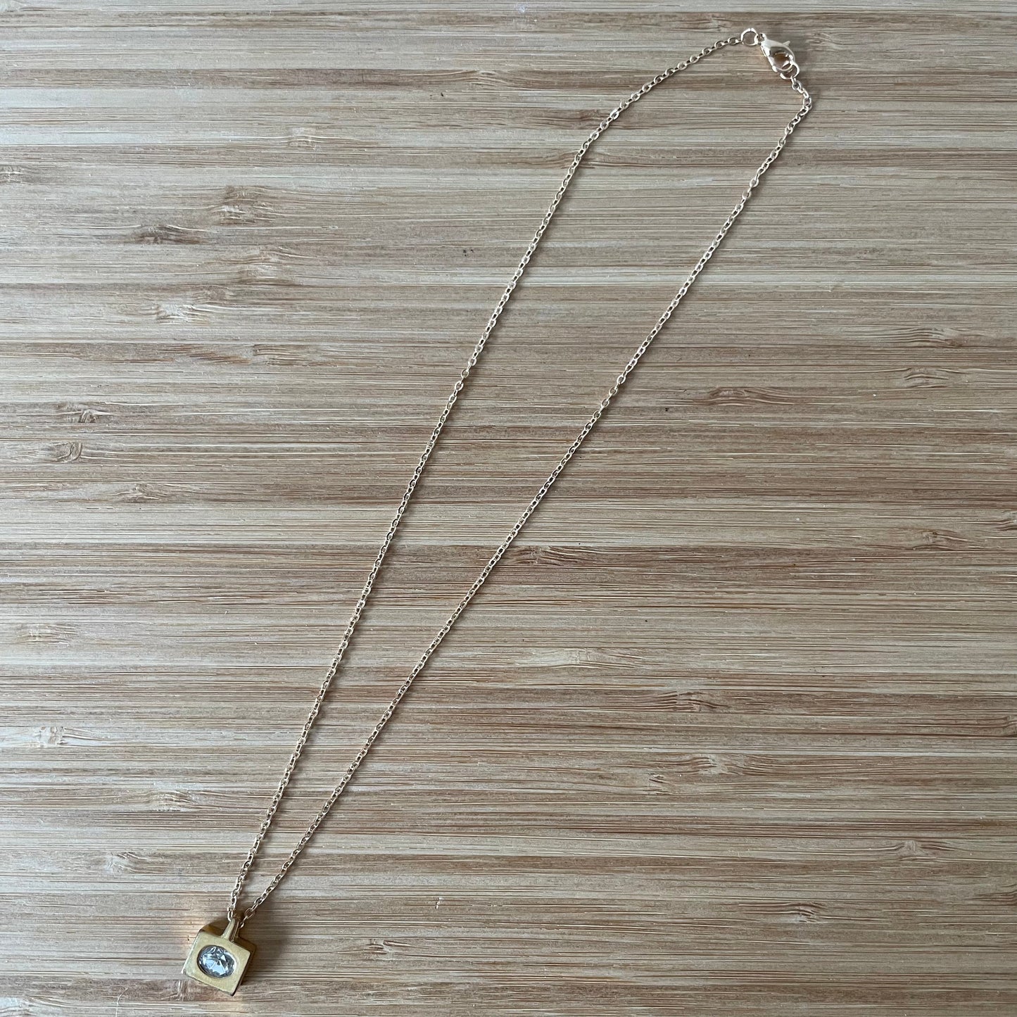 Necklace Vintage Square Cubic Zirconia Gold Tone Pendant