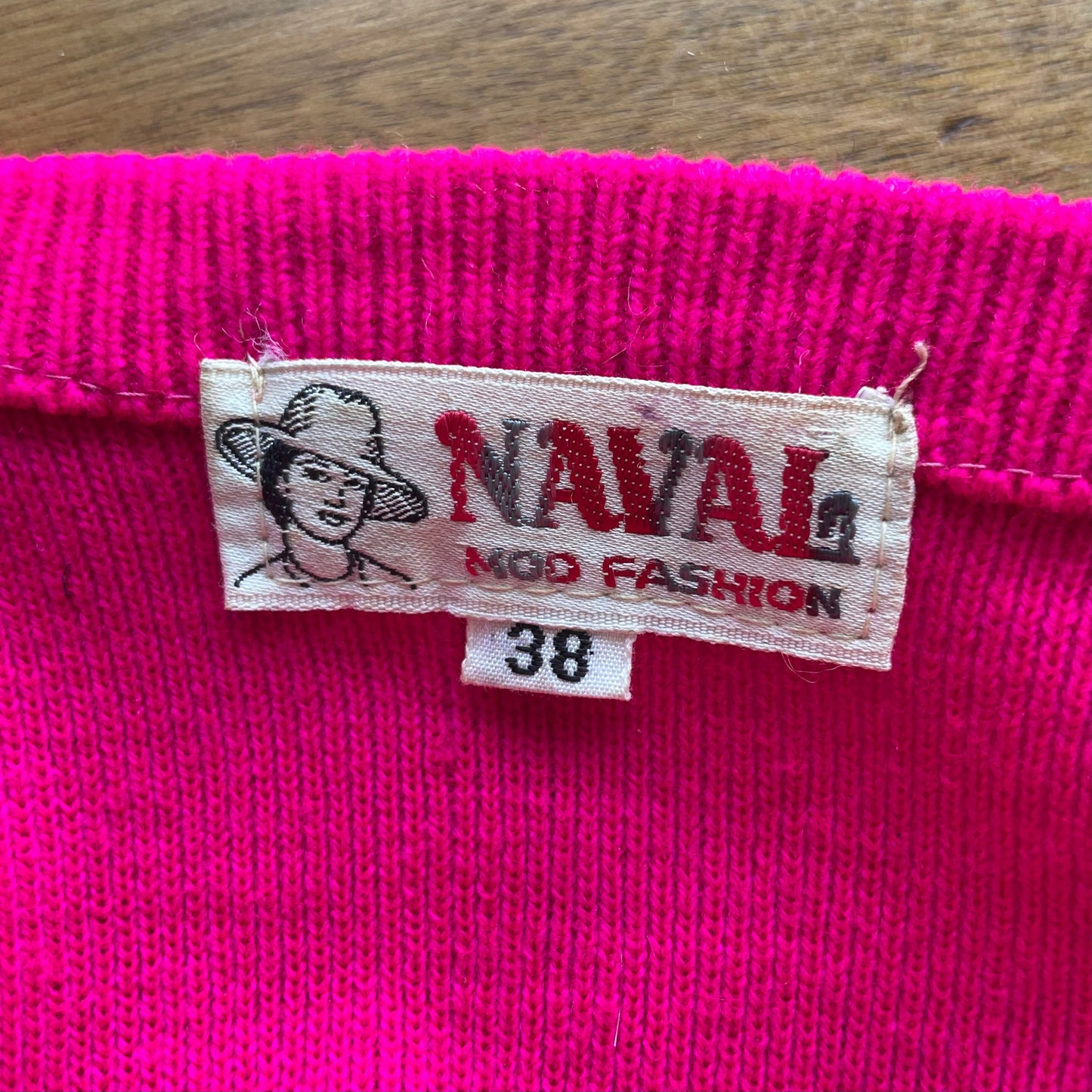 Vintage Hot Pink Naval Mod Fashion Beaded Cardigan Size 38