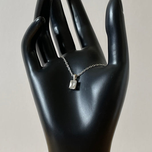 Necklace Vintage Square Cubic Zirconia Drop Silver Pendant