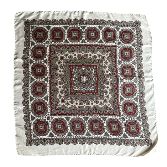Vintage Cream and Red Scarf Handmade Unique Design