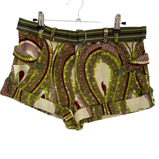 Vintage Green and Brown Abstract Pattern Hot Pants Short Short with Belt