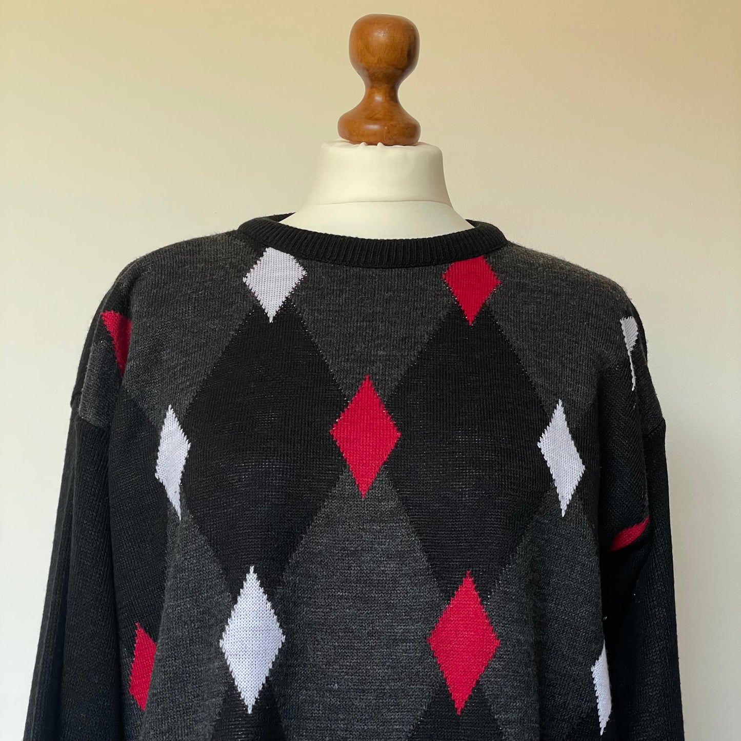 Vintage Classics by Snatch Knitted Harlequin Jumper in Red and Grey