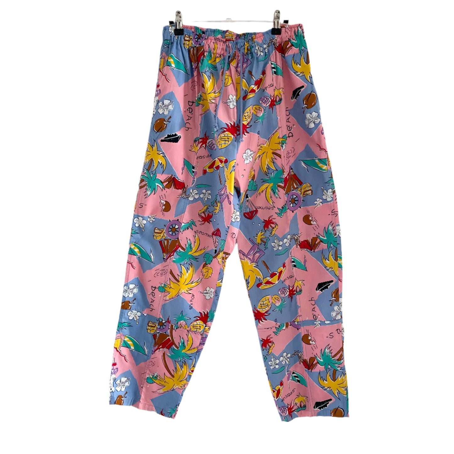 Vintage Pink and Blue Pineapple Beach Seaside Patterned Trousers