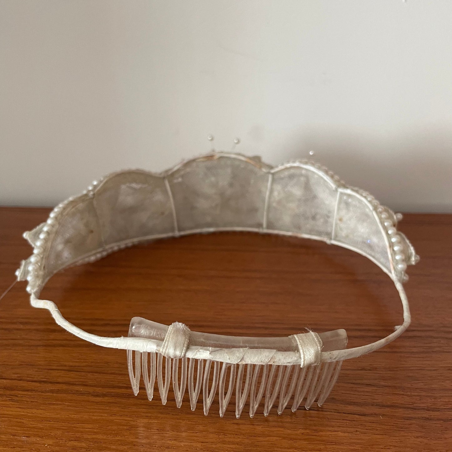 Vintage White Lace and Beaded Mesh Floral Bridal Tiara