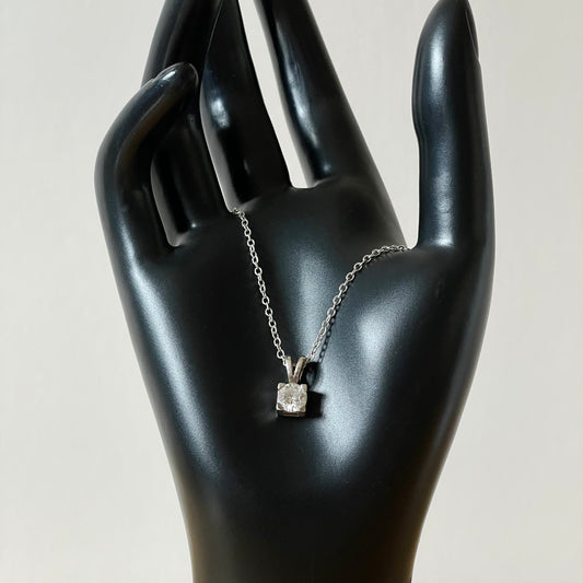 Necklace Vintage Square Round Cubic Zirconia Sterling Silver Pendant