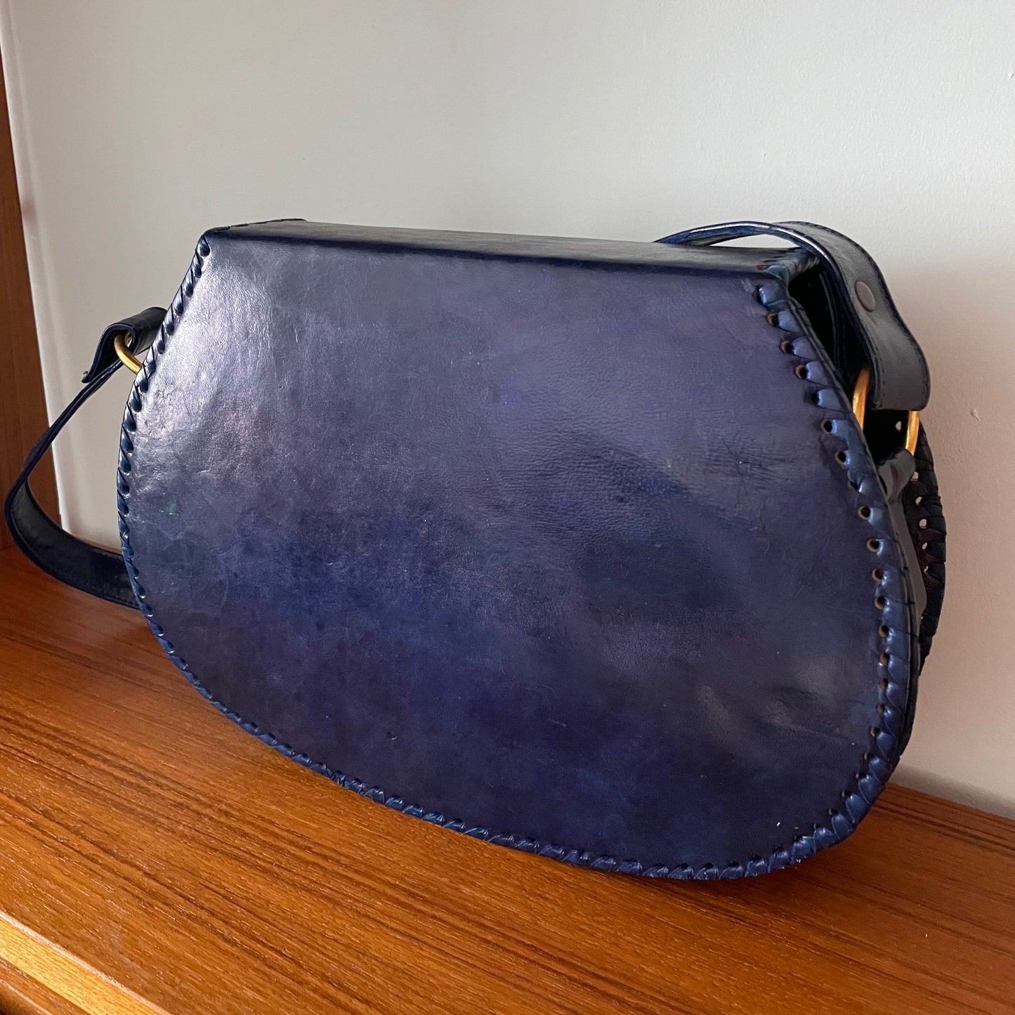 Vintage Bag. Blue | Electric Sheep Skin Saddle Shoulder Made in India.