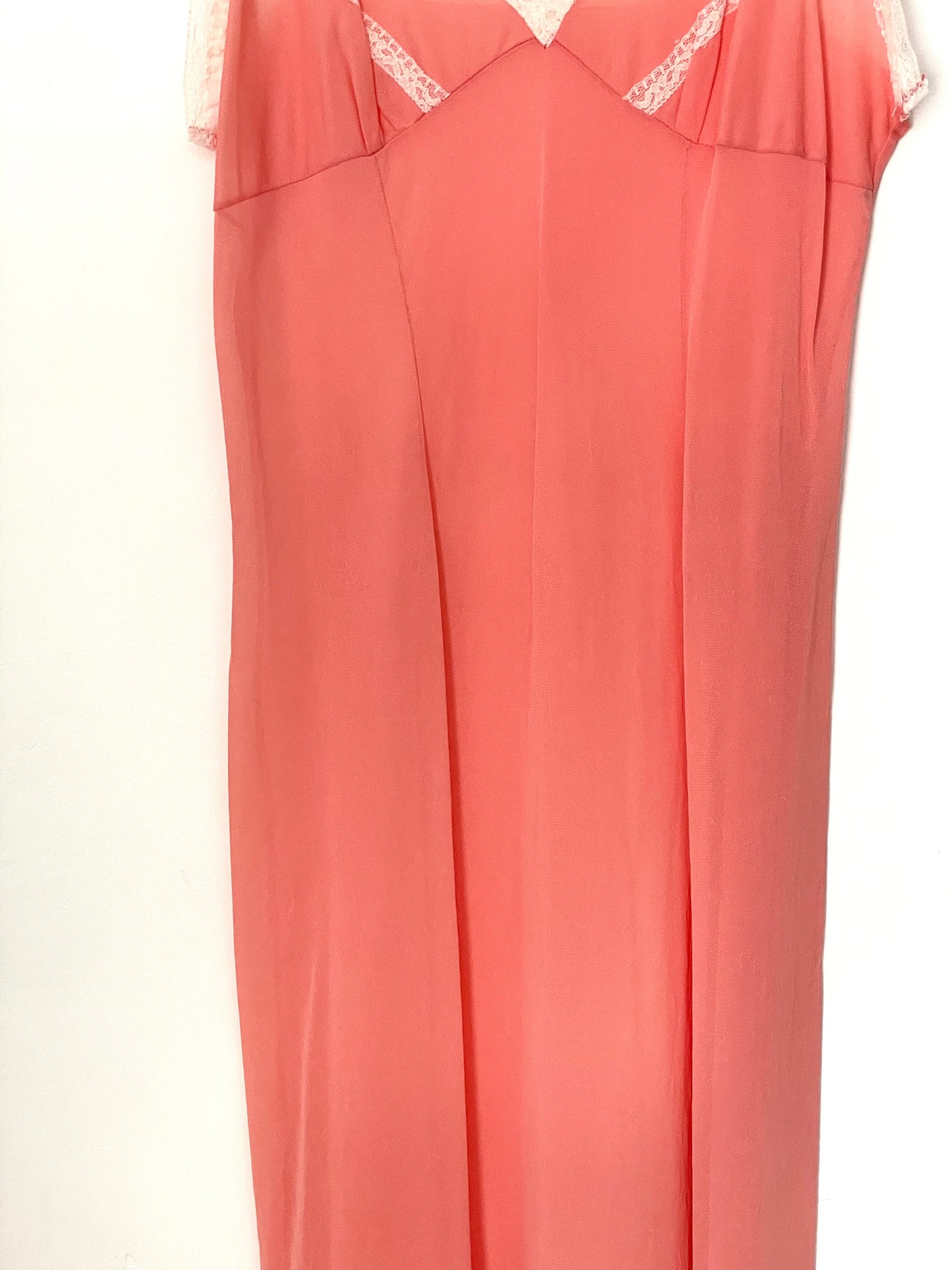 Vintage Pink and White Contrast Pleated Lace Midi Slip Dress