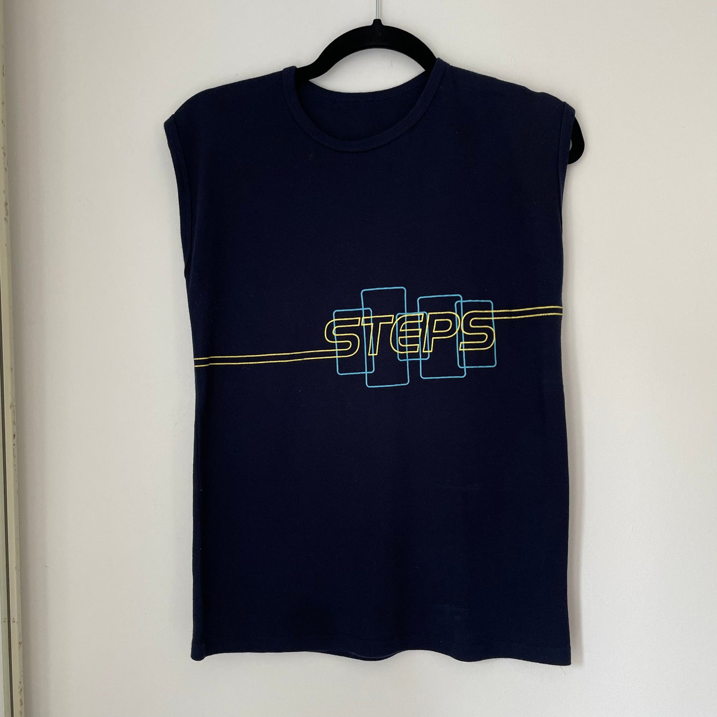 Vintage Small Navy Blue Steps Band Unisex 90s Vest Top