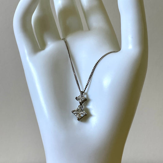 Necklace Vintage Double Drop Sterling Silver Pendant 925
