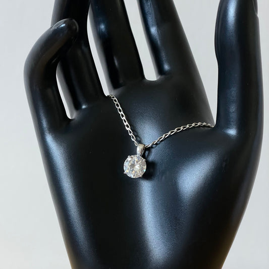 Vintage Necklace Round Cubic Zirconia Silver Tone Pendant Necklace 925