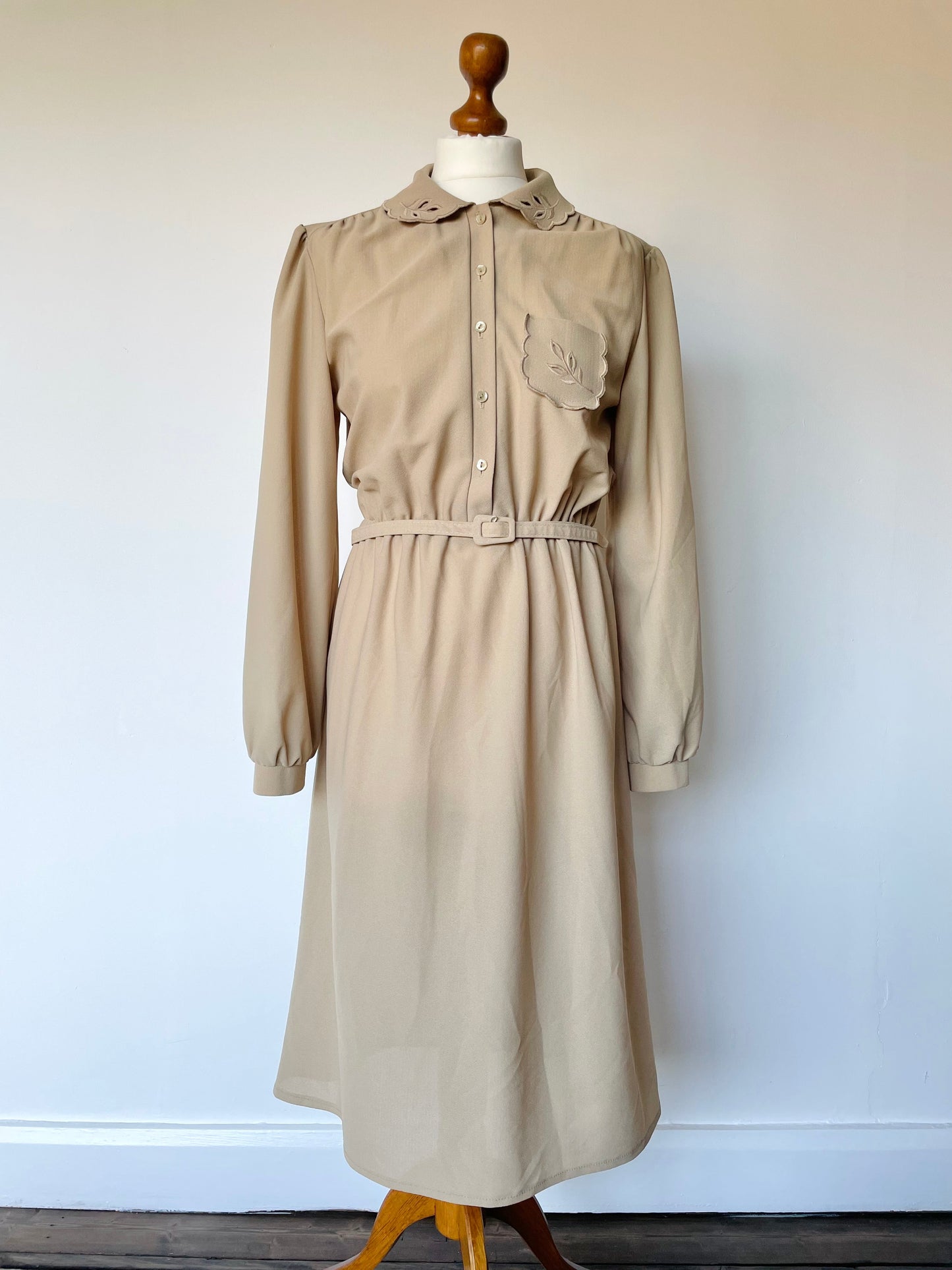 Vintage Richard Shops Beige Belted Long Sleeve Shirt Dress