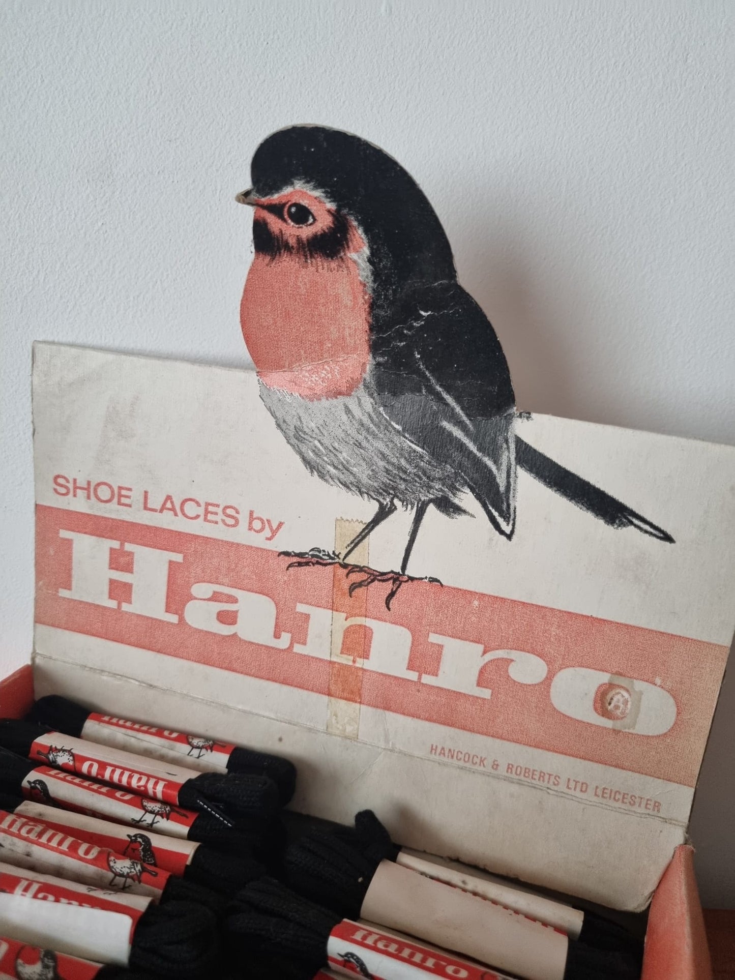 Vintage Hanro Black Shoe Laces (x 97 Pairs) Job Lot in Original Box. Hancock and Roberts, Leicester