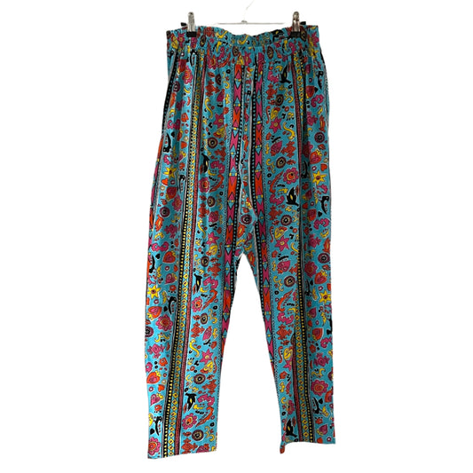 90s Blue Multicoloured Heart Pattern Straight Leg Trousers