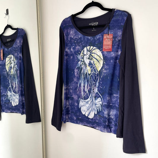 XS Preloved Linda Ravenscroft Blue Moon Long Sleeve Top