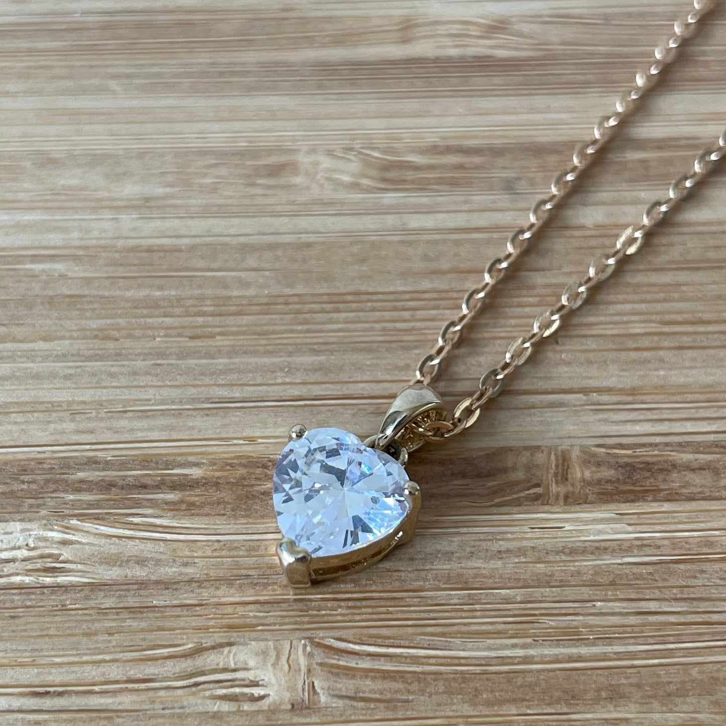 Vintage Gold Tone Cubic Zirconia Heart Drop Pendant Necklace