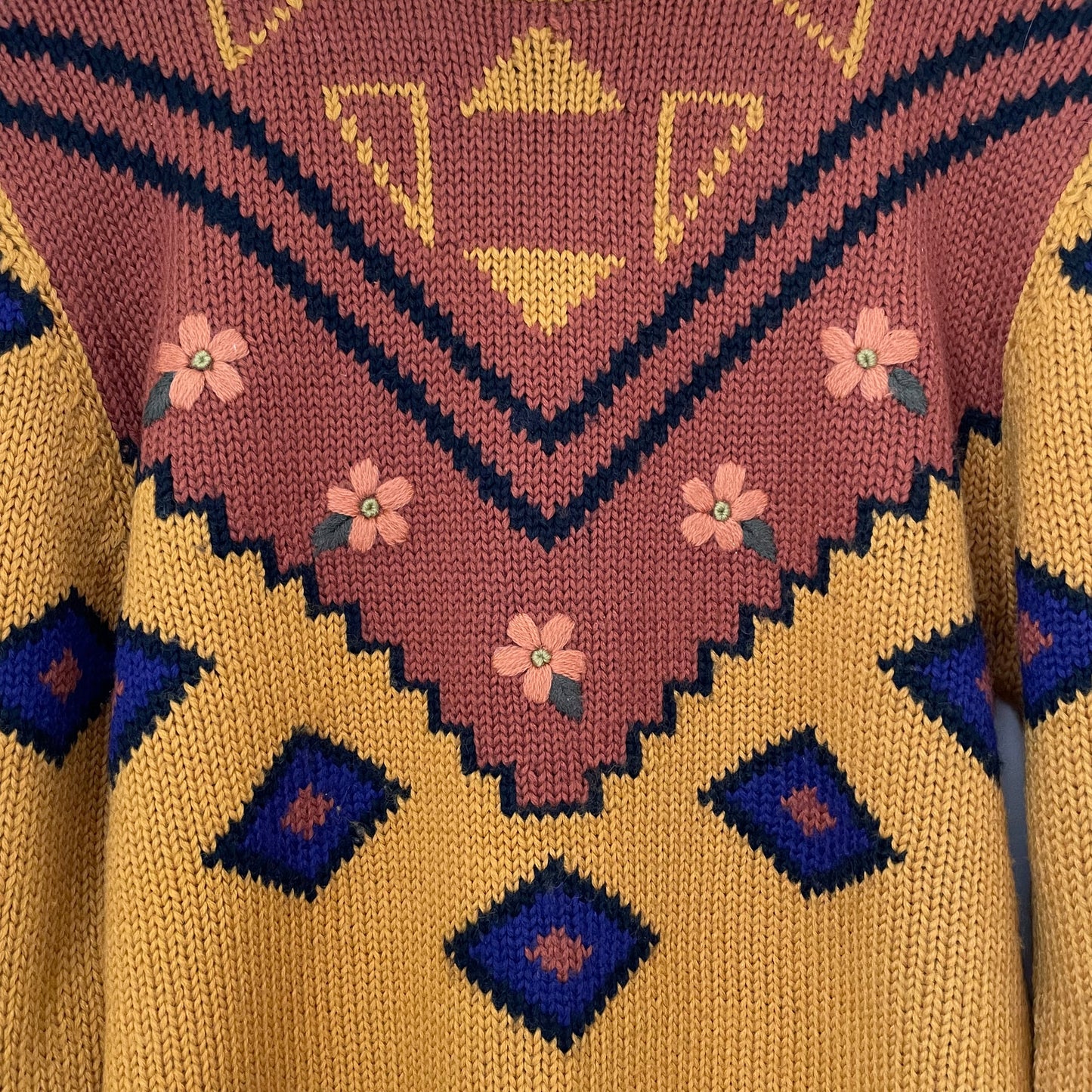 Vintage Yellow, Blue and Brown D'Imalia Collezione Fringed Embroidered Jumper