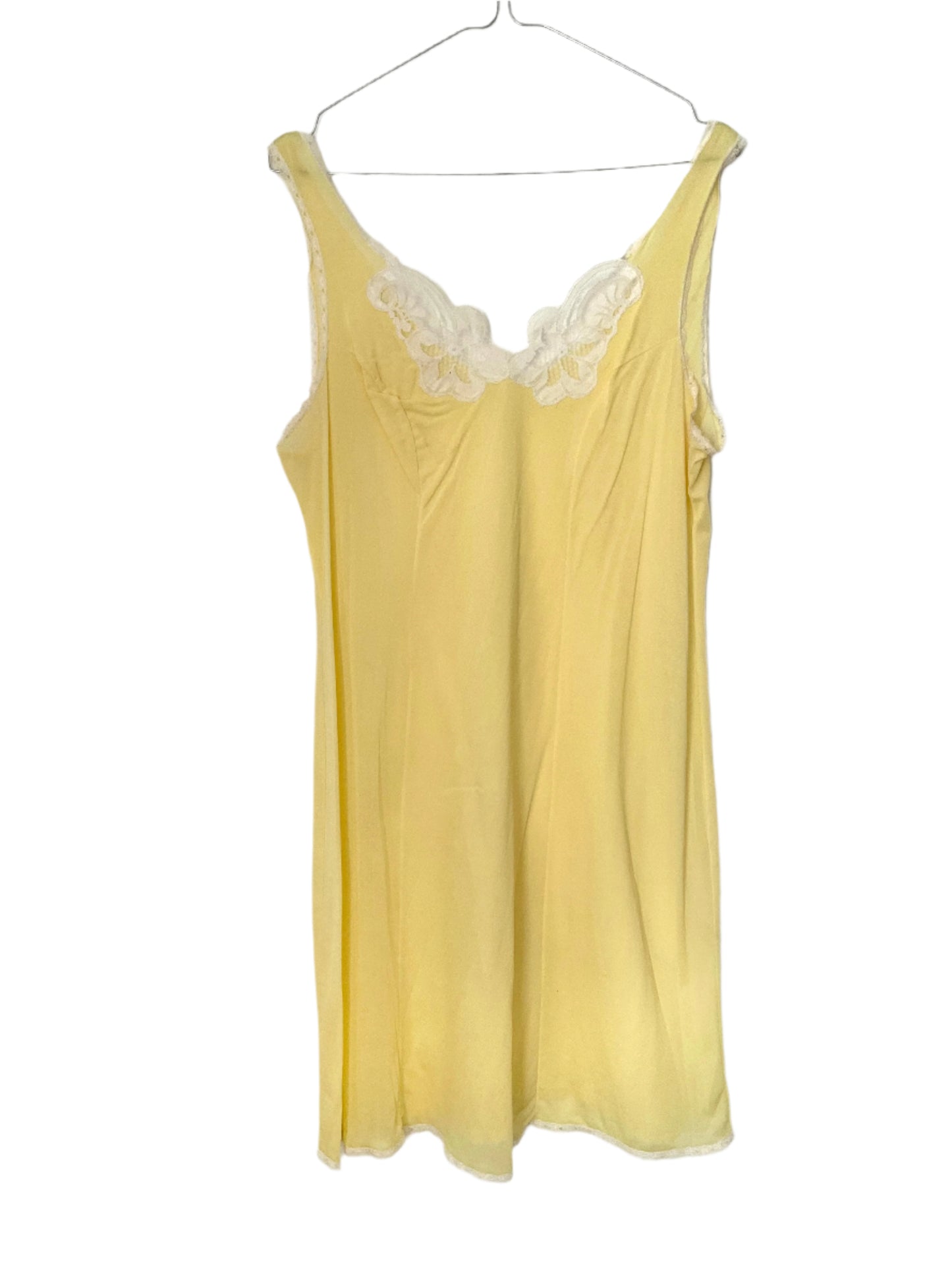 Vintage Yellow Slip Dress with White Contrast Lace Elegance