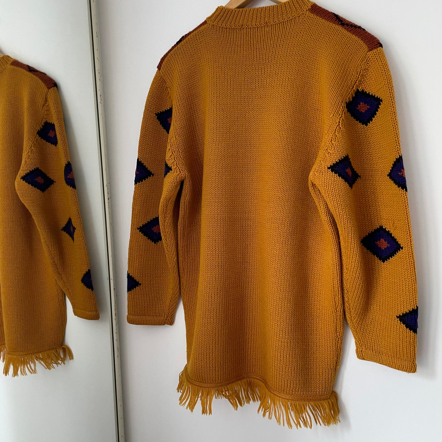 Vintage Yellow, Blue and Brown D'Imalia Collezione Fringed Embroidered Jumper