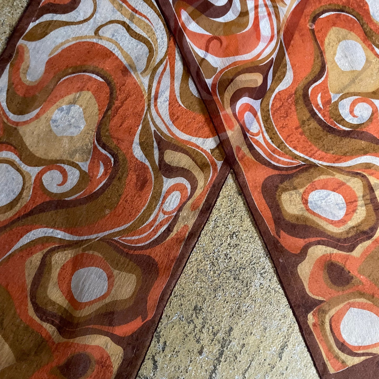 The Orange Swirly One Vintage Scarf Handmade Unique Design