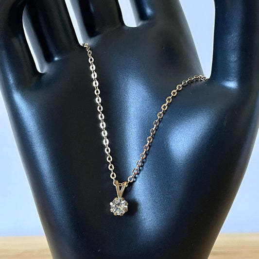 Vintage Small Octagonal Drop Gold Tone Pendant Necklace