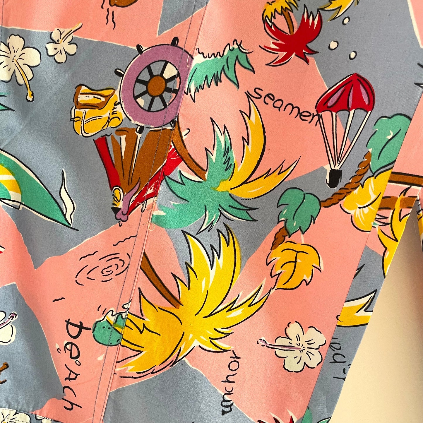 Vintage Pink and Blue Pineapple Beach Seaside Patterned Trousers