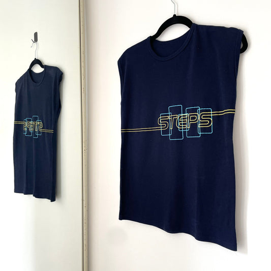 Vintage Small Navy Blue Steps Band Unisex 90s Vest Top