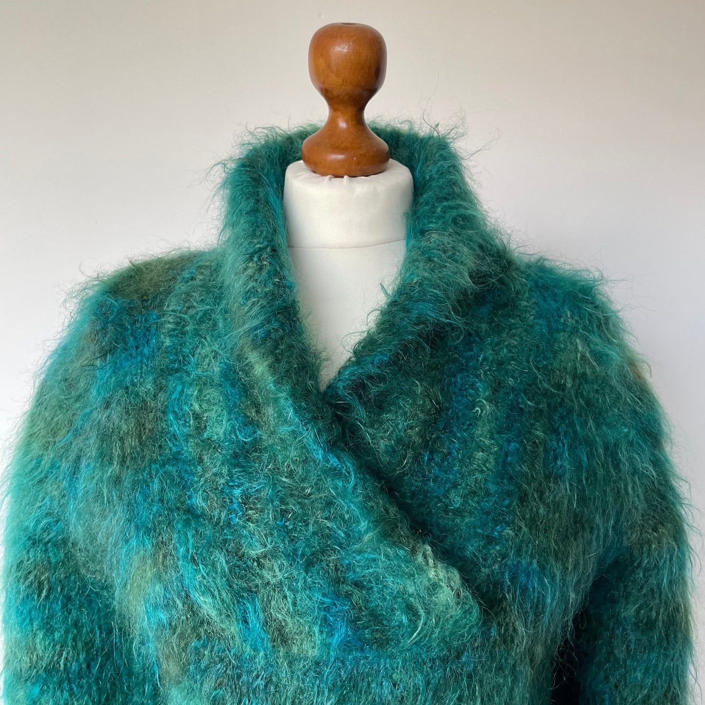 Vintage Jaegar All Wool Fluffy Jumper in Blue and Green