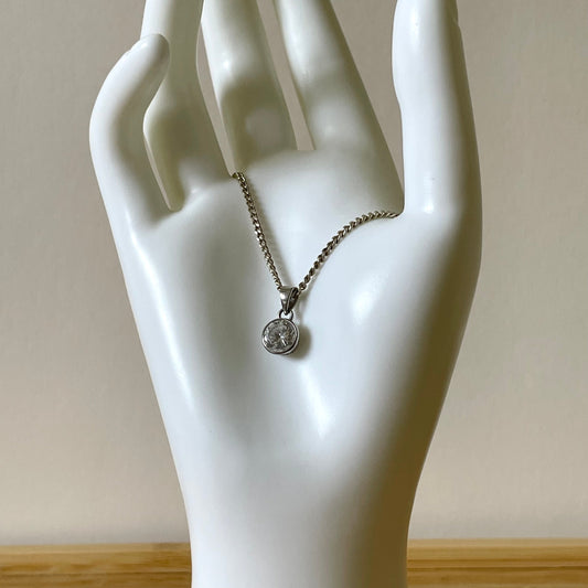 Vintage Round Cubic Zirconia Drop Pendant Necklace 925