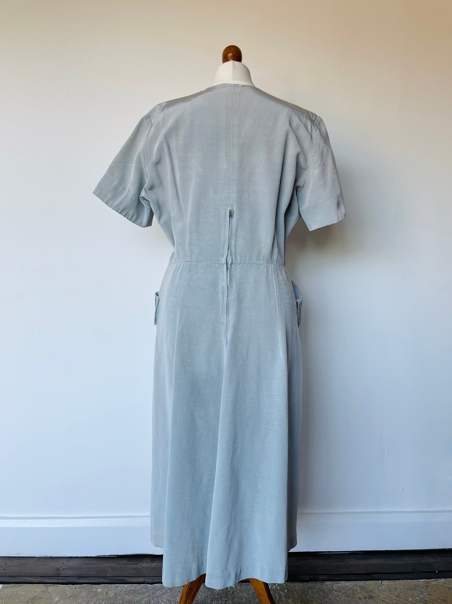 Vintage Handmade Pastel Blue Beaded Short Sleeve Evening Dress