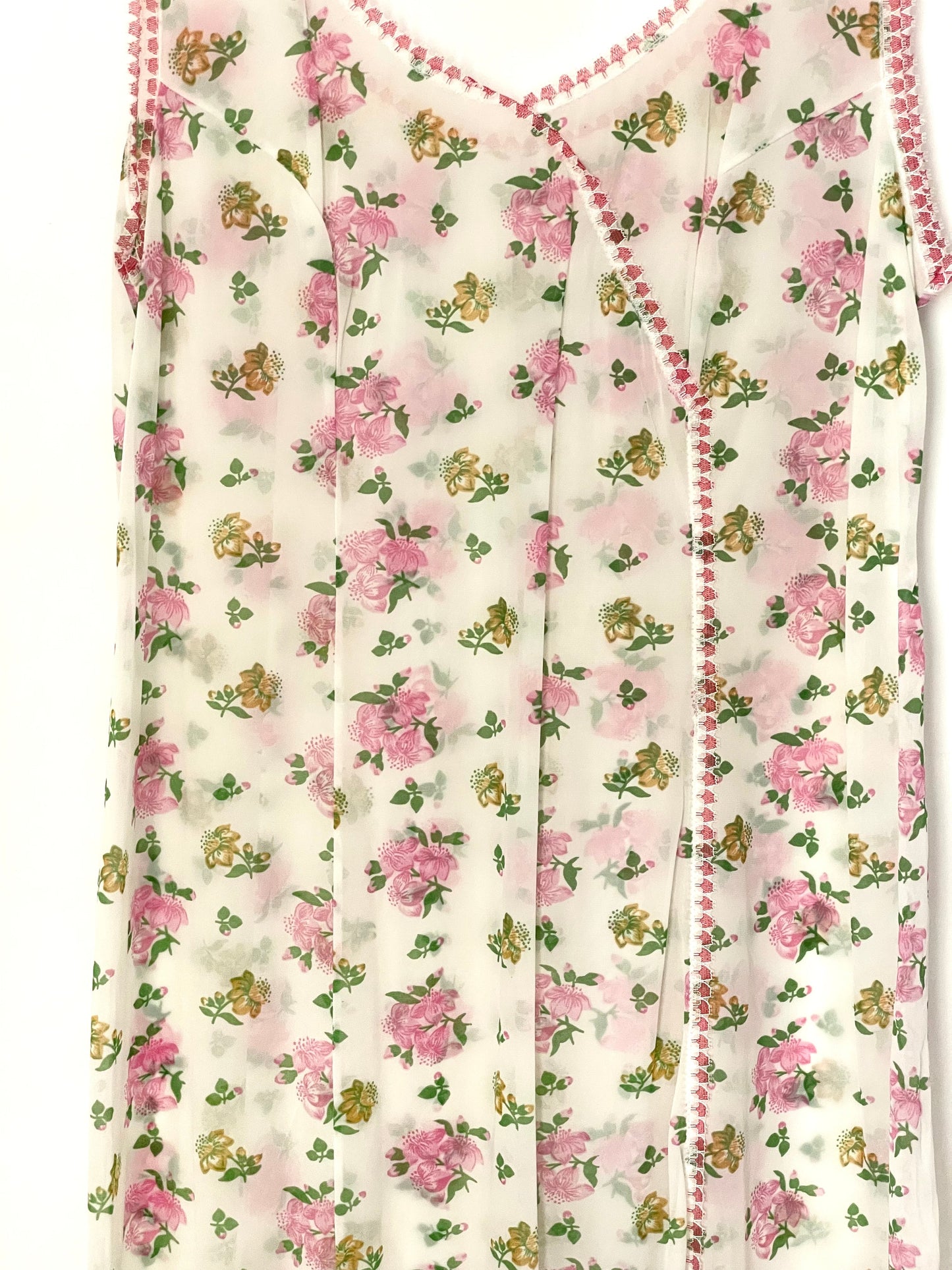 Vintage White, Pink and Yellow Floral Crossover Slip Dress