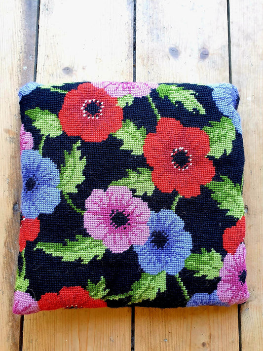 Vintage Handmade Poppies Cushion