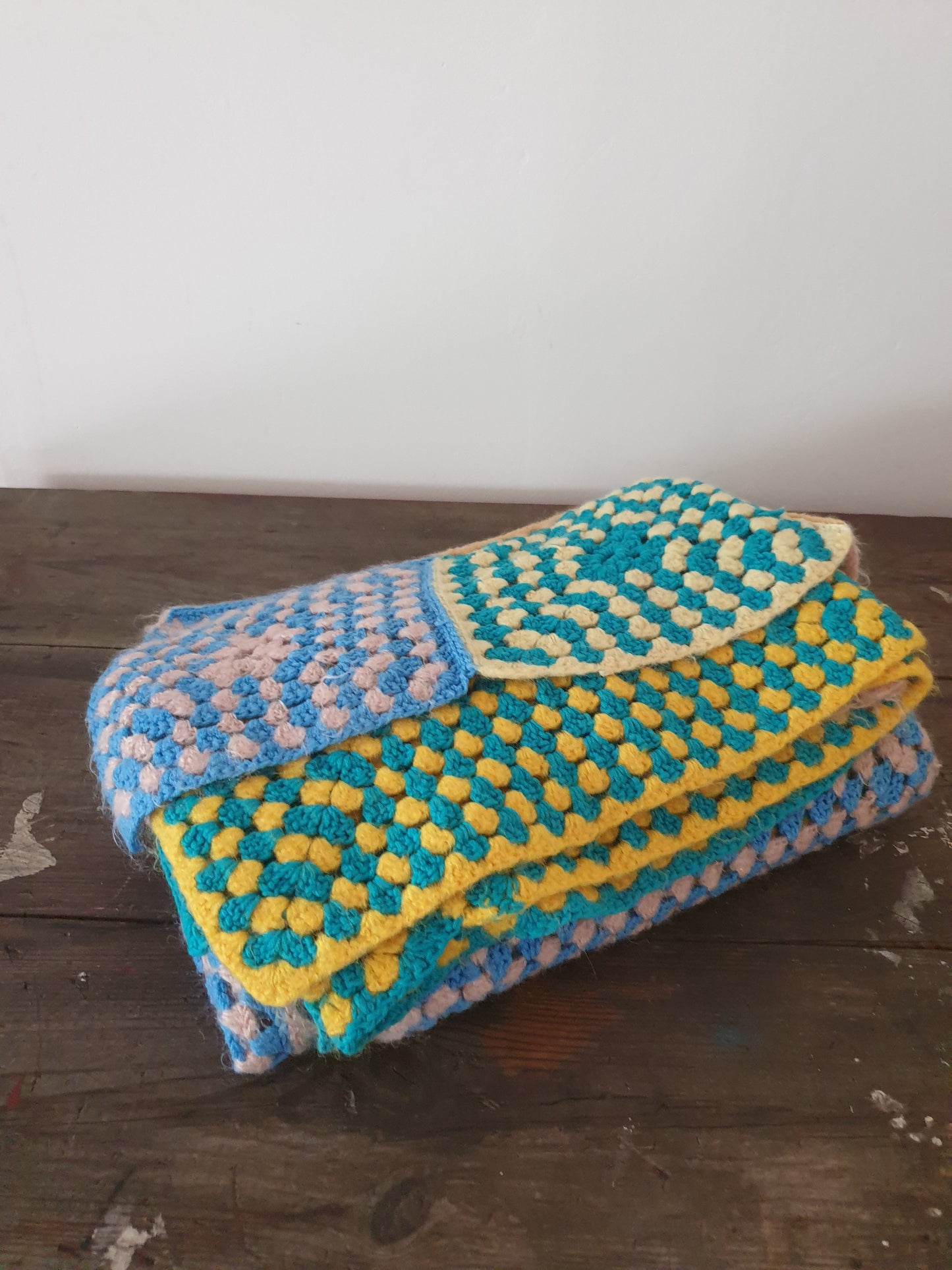 Blue, Yellow and Pink Crochet Blanket