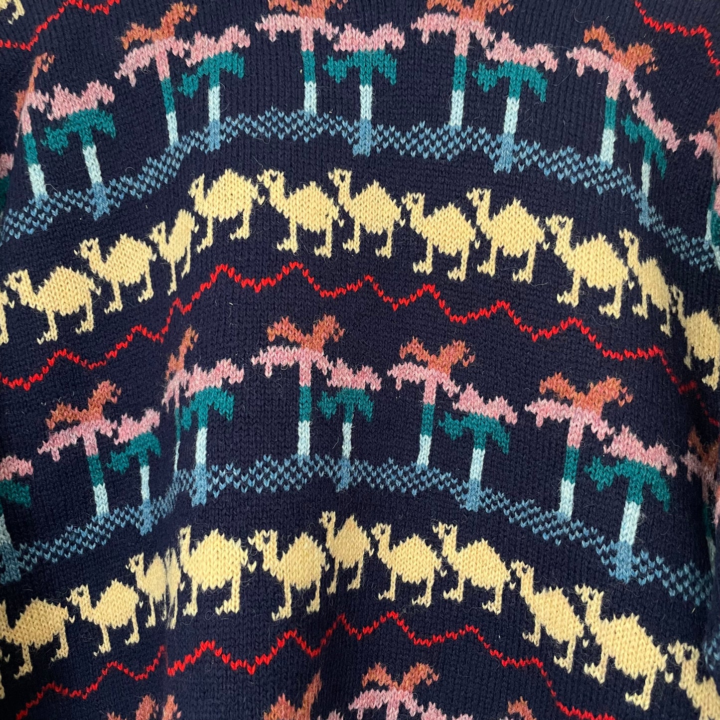 Vintage Ewenique Knitwear Designed by Jane Robertson Handmade Wool Camel Patterned Intarsia Jumper