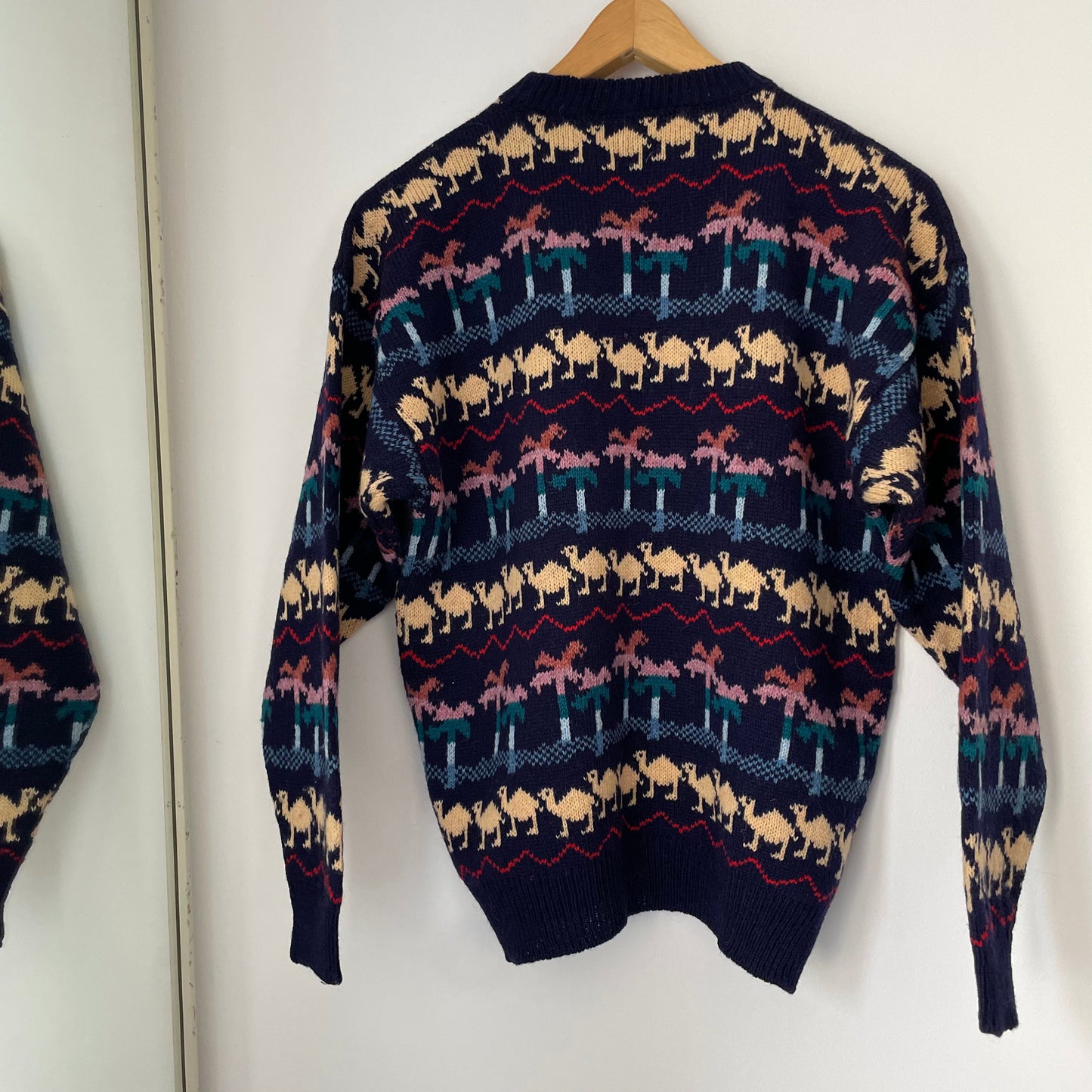 Vintage Ewenique Knitwear Designed by Jane Robertson Handmade Wool Camel Patterned Intarsia Jumper