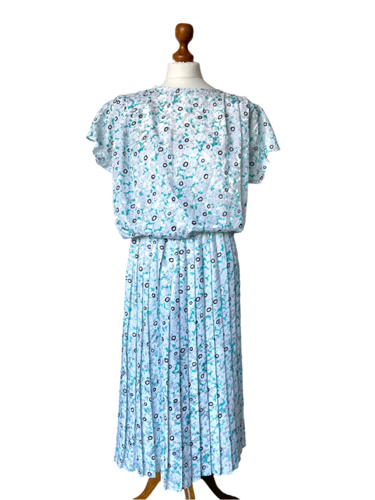 Vintage Mark Angelo Floral Summer Pleated Midi Dress Made in England
