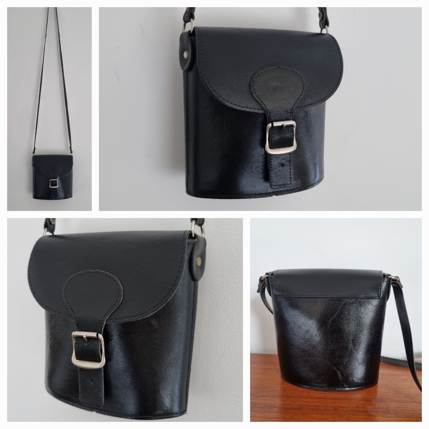 Vintage Black Bucket-Style Leather Handbag